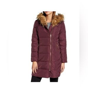 COLE HAAN   Women's Hooded Taffeta Quilted Coat